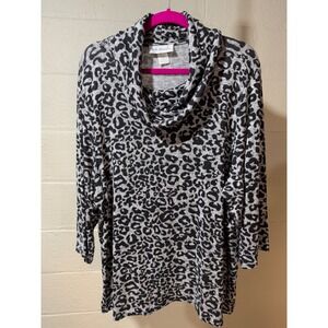 C.D. Daniels Womens 2X Cowl Neck Long Sleeve Leopard Print Tunic Top
